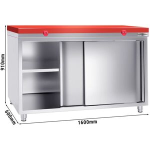 GGM Gastro - Armoire de travail en inox PREMIUM - 1600x600mm - avec porte coulissante sans rebord y compris plaque de decoupe Rouge