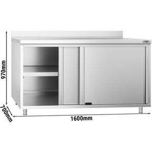 GGM Gastro - Armoire de travail en inox PREMIUM - 1600x700mm - avec porte coulissante & rebord Argent