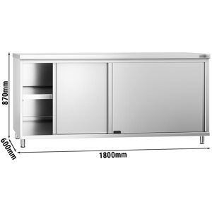 GGM Gastro - Armoire de travail en inox PREMIUM - 1800x600mm - avec porte coulissante sans rebord Argent