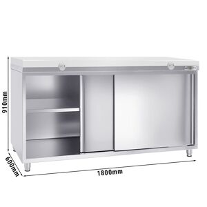 GGM Gastro - Armoire de travail en inox PREMIUM - 1800x600mm - avec porte coulissante sans rebord y compris plaque de decoupe Blanc