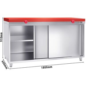 GGM Gastro - Armoire de travail en inox PREMIUM - 1800x600mm - avec porte coulissante sans rebord y compris plaque de decoupe Rouge