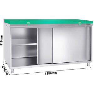 GGM Gastro - Armoire de travail en inox PREMIUM - 1800x600mm - avec porte coulissante sans rebord y compris plaque de decoupe Vert