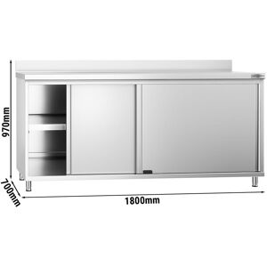 GGM Gastro - Armoire de travail en inox PREMIUM - 1800x700mm - avec porte coulissante & rebord Argent