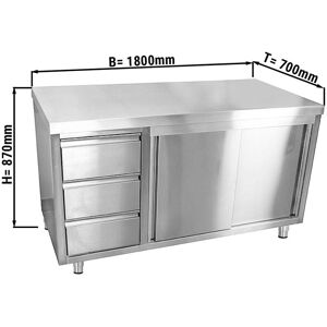 GGM Gastro - Armoire de travail inox ECO - 1800x700mm - avec 3 tiroirs a gauche sans rebord Argent