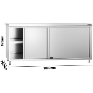 GGM Gastro - Armoire de travail en inox PREMIUM - 1800x700mm - avec porte coulissante sans rebord Argent