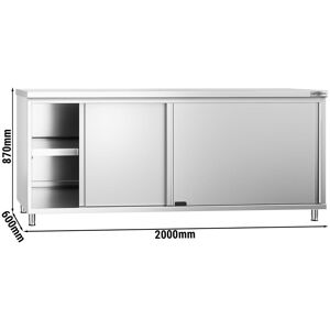 GGM Gastro - Armoire de travail en inox PREMIUM - 2000x600mm - avec porte coulissante sans rebord Argent