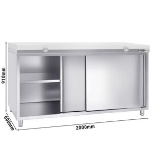 GGM Gastro - Armoire de travail en inox PREMIUM - 2000x600mm - avec porte coulissante sans rebord y compris plaque de decoupe Blanc