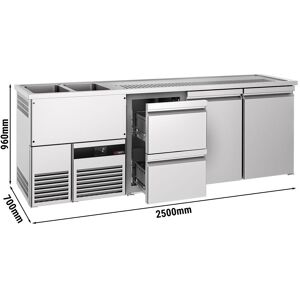 GGM Gastro - Comptoir a biere PREMIUM - 2500x700mm - 2 portes avec 2 tiroirs Argent