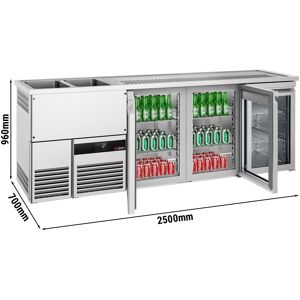 GGM Gastro - Comptoir a biere PREMIUM - 2500x700mm - 3 portes vitrees Argent