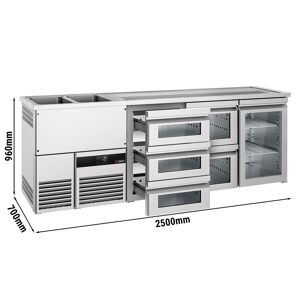 GGM Gastro - Comptoir a biere PREMIUM - 2500x700mm - 1 porte vitree & 5 tiroirs en verre Argent