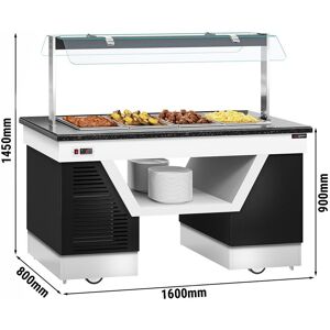 GGM Gastro - Comptoir buffet chaud BELFAST - 1600mm - avec bain-marie & roulettes - pour 4x GN 1/1 Noir