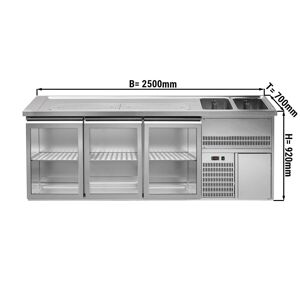 GGM Gastro - Comptoir a biere PREMIUM PLUS - 2500x700mm - 3 portes vitrees Argent