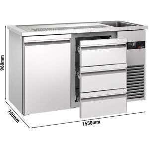 GGM Gastro - Comptoir a biere PREMIUM - 1550x700mm - 1 porte & 3 tiroirs Argent