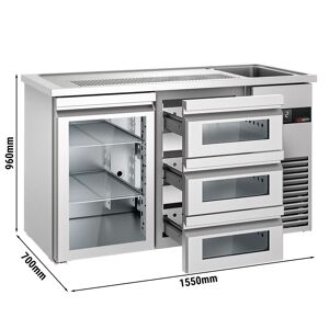 GGM Gastro - Comptoir a biere PREMIUM - 1550x700mm - 1 porte vitree & 3 tiroirs en verre Argent