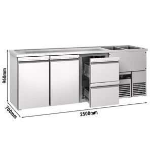 GGM Gastro - Comptoir a biere PREMIUM - 2500x700mm - 2 portes & 2 tiroirs Argent