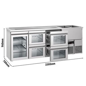 GGM Gastro - Comptoir a biere PREMIUM - 2500x700mm - 1 porte vitree & 4 tiroirs en verre Argent