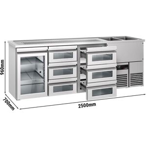 GGM Gastro - Comptoir a biere PREMIUM - 2500x700mm - 1 porte vitree & 6 tiroirs en verre Argent