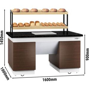 GGM Gastro - Etagere a pain DUBLIN - 1600mm - avec roulettes - plan de travail en granit noir Marron / Noir / Blanc