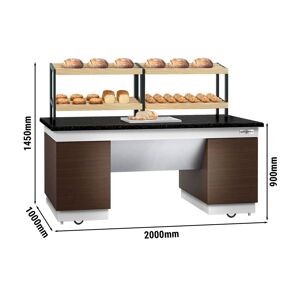 GGM Gastro - Etagere a pain DUBLIN - 2000mm - avec roulettes - plan de travail en granit noir Marron / Noir / Blanc