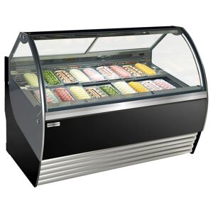 GGM Gastro - Comptoir a glace NOLAN - 1730mm - a air pulse - pour 18x 5 litres de bacs a glace - Noir Noir / Gris