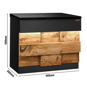GGM Gastro - Table de caisse TORONTO - 900mm - Facade bois - Plan de travail en granit noir Noir / Marron