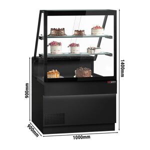 GGM Gastro - Comptoir refrigere TORONTO - 1000mm - 2 etageres - Facade noir - Plan de travail en granit noir Noir mat