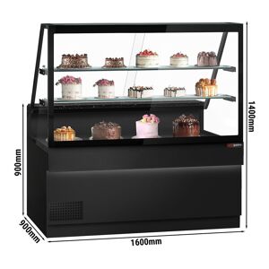 GGM Gastro - Comptoir refrigere TORONTO - 1600mm - 2 etageres - Facade noire - Plan de travail en granit noir Noir mat