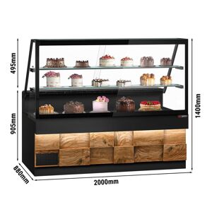 GGM Gastro - Comptoir refrigere TORONTO - 2000mm - Facade bois - 2 etageres - Plan de travail en granit noir Noir / Marron
