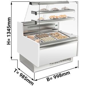 GGM Gastro - Comptoir a patisseries - 990mm - avec eclairage LED - avec 2 etageres Blanc / Argent