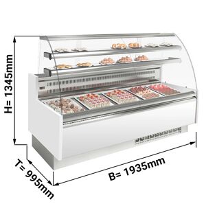 GGM Gastro - Comptoir a patisseries - 1930mm - avec eclairage LED & 2 etageres Blanc / Argent