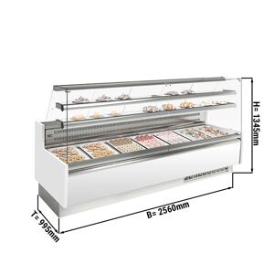 GGM Gastro - Comptoir a patisseries - 2560mm - avec eclairage LED & 2 etageres Blanc / Argent