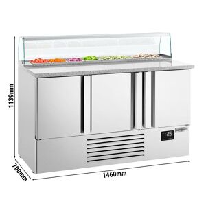 GGM Gastro - Saladette PREMIUM PLUS - 1460mm - 3 portes - pour 8x GN 1/6 - Rehausse en verre Argent