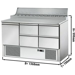 GGM Gastro - Table de preparation Mini ECO - 1370mm - pour 8x GN 1/6 - 1 porte & 4 tiroirs Argent