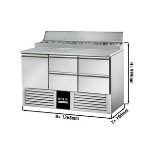 GGM Gastro - Table de preparation Mini PREMIUM - 1370mm - pour 8x GN 1/6 - 1 porte & 4 Tiroirs Argent