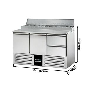 GGM Gastro - Table de preparation Mini PREMIUM - 1370mm - pour 8x GN 1/6 - 2 Portes & 2 Tiroirs Argent