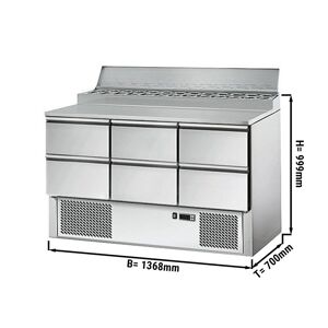 GGM Gastro - Table de preparation Mini ECO - 1370mm - pour 8x GN 1/6 - 6 Tiroirs Argent