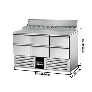 GGM Gastro - Table de preparation Mini PREMIUM - 1370mm - 8x GN 1/6 - 6 tiroirs Argent