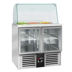 GGM Gastro - Saladette PREMIUM - 900mm - Rehausse haute en verre - 2x GN 1/1 & 3x GN 1/6 - 2 portes vitrees Argent