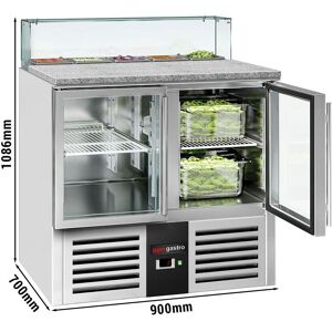 GGM Gastro - Saladette PREMIUM - 900mm - Rehausse en verre pour 5x GN 1/6 - 2 portes vitrees Argent