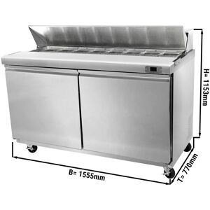 GGM Gastro - Saladette American Style PREMIUM - 1555mm - 510 litres - 2 portes - incl. 16x bacs GN 1/6 Argent