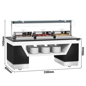 GGM Gastro - Comptoir buffet chaud BELFAST - 2300mm - avec 3 chafing dishes & roulettes Noir