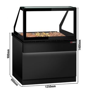 GGM Gastro - Comptoir chauffant TORONTO - 1250mm - pour 3x GN 1/1 - Facade noir - Plan de travail en granit noir Noir mat