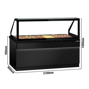 GGM Gastro - Comptoir chauffant TORONTO - 2100mm - pour 6x GN 1/1 - Facade noir - Plan de travail en granit noir Noir mat