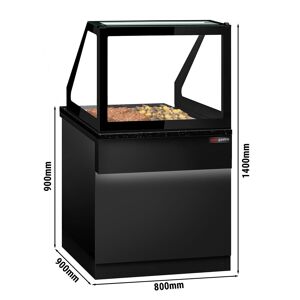 GGM Gastro - Comptoir chauffant TORONTO - 800mm - pour 2x GN 1/1 - Facade noir - Plan de travail en granit noir Noir mat