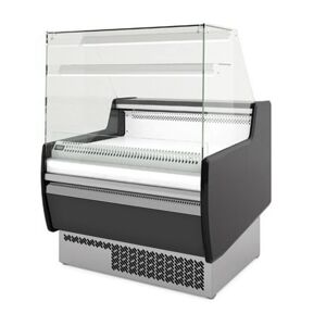 GGM Gastro - Comptoir refrigere - 990mm - avec eclairage LED & 1 etagere - Standard avec panneau frontal noir Argent / Noir