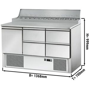 GGM GASTRO - Table de préparation Mini ECO - 1370mm - pour 8x GN 1/6 - 1 porte & 4 tiroirs