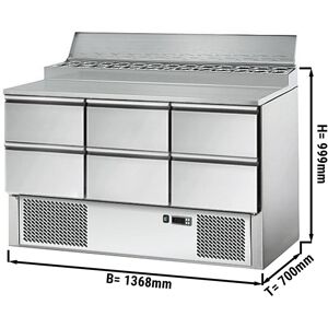 GGM GASTRO - Table de préparation Mini ECO - 1370mm - pour 8x GN 1/6 - 6 Tiroirs