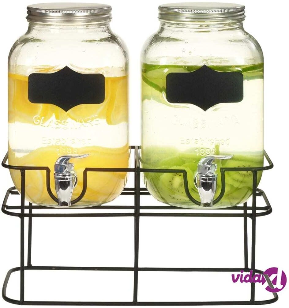 vidaXL Beverage Dispensers 2 pcs with Stand 2 x 4  L Glass