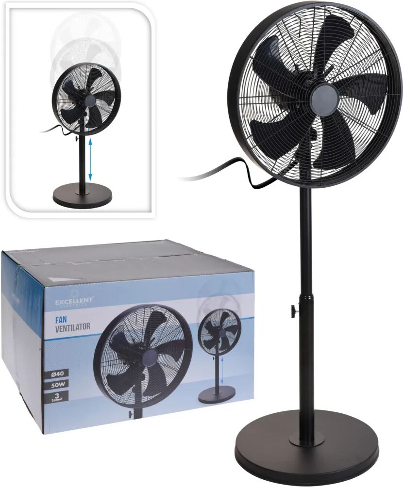 Excellent Electrics Ventilateur sur pied 50 W 40 cm Noir