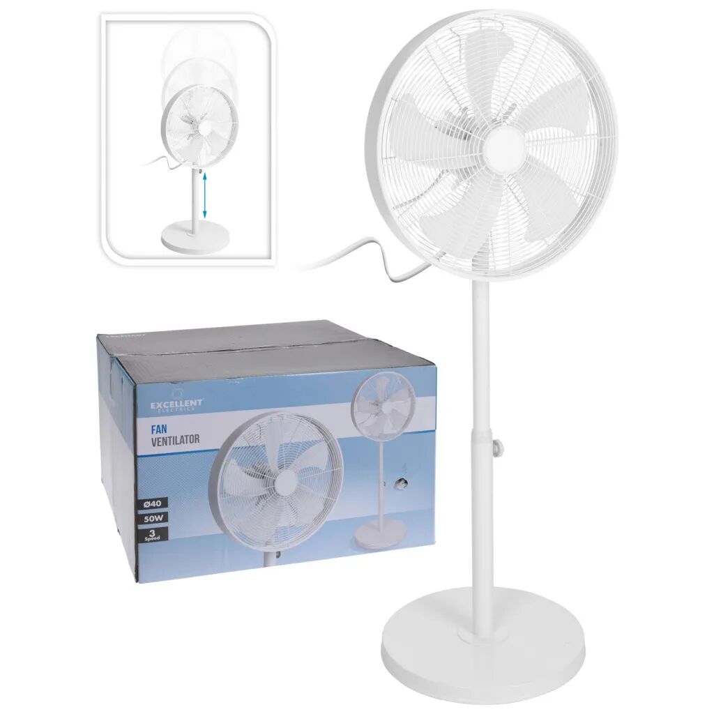 Excellent Electrics Ventilateur sur pied 50 W 40 cm Blanc